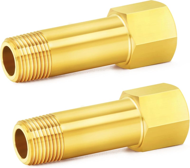 ChillWaves Brass Pipe Fitting, Long Nipple Pipe 3/8" NPT Male x 3/8" NPT Female Thread 2" Length(50MM)(2-PACK) - Image 1